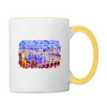 Londres UK Aquarelle Esquisse Dessinée à la Main Peinture - Mug contrasté - blanc/jaune - Droite
