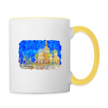 Moscou Russie Aquarelle Esquisse Dessin Dessiné - Mug contrasté - blanc/jaune - Droite