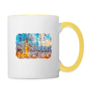 Uk Landmark Watercolor Sketch Painting Illustratio - Contrasting Mug - white/yellow - Right