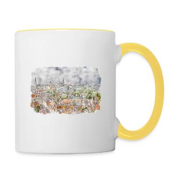 Tallinn Estland Aquarellskizze gezeichnet Illustrati - Tasse zweifarbig - Weiß/Gelb - Rechts