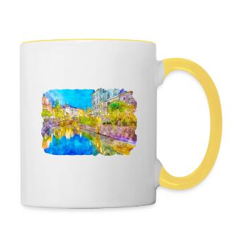 Illustration de l’esquisse à l’aquarelle de Slovénie - Mug contrasté - blanc/jaune - Droite