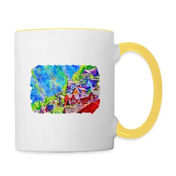 Autriche Aquarelle Esquisse Dessinée à la main Illustration - Mug contrasté - blanc/jaune - Droite