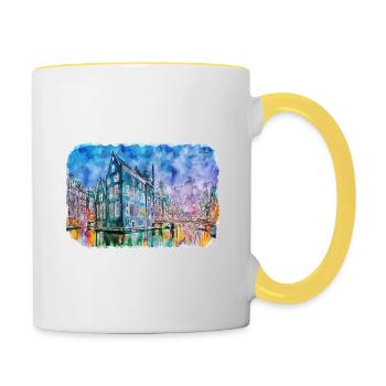 Amsterdam Netherlands Watercolor Sketch Drawing - Contrasting Mug - white/yellow - Right