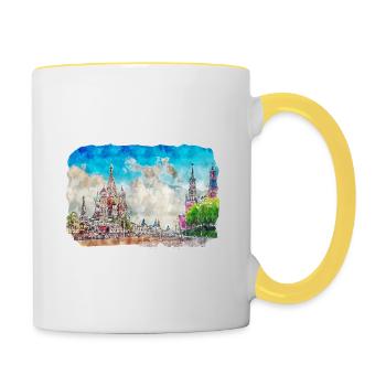 Moscou Russie Aquarelle Esquisse Dessin Dessiné - Mug contrasté - blanc/jaune - Droite