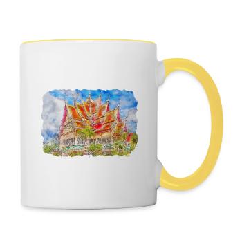 Thaïlande Aquarelle Esquisse Dessinée à la Main Illustration - Mug contrasté - blanc/jaune - Droite