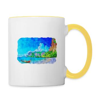 Indonésie Aquarelle Esquisse Dessinée à la Main Peinture - Mug contrasté - blanc/jaune - Droite