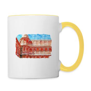 Jaipur Inde Aquarelle Esquisse Peinture Dessinée - Mug contrasté - blanc/jaune - Droite