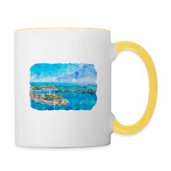 Kroatien Aquarellskizze Handgezeichnete Illustration - Tasse zweifarbig - Weiß/Gelb - Rechts