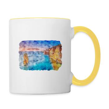 Australie Aquarelle Esquisse Dessinée à la Main Peinture - Mug contrasté - blanc/jaune - Droite