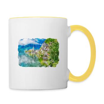 Autriche Aquarelle Esquisse Dessinée à la main Illustration - Mug contrasté - blanc/jaune - Droite