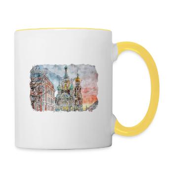 St Petersburg Russia Watercolor Sketch Drawn Drawi - Contrasting Mug - white/yellow - Right