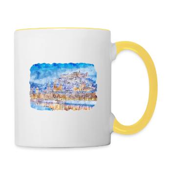 Autriche Aquarelle Esquisse Dessinée à la main Illustration - Mug contrasté - blanc/jaune - Droite