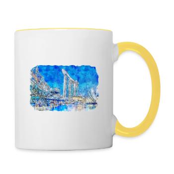 Singapour Aquarelle Esquisse Dessinée à la Main Peinture - Mug contrasté - blanc/jaune - Droite