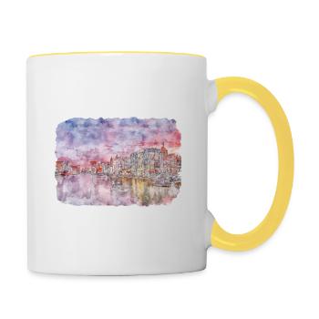 Pologne Repère Aquarelle Esquisse Dessin de peinture - Mug contrasté - blanc/jaune - Droite