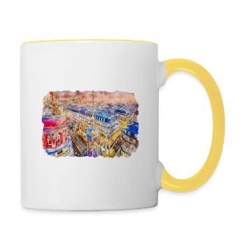 Frankreich Aquarellskizze Handgezeichnete Illustration - Tasse zweifarbig - Weiß/Gelb - Rechts