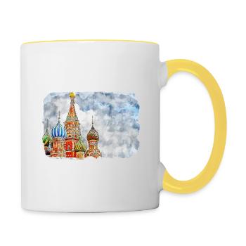 Moscou Russie Aquarelle Esquisse Dessinée Peinture - Mug contrasté - blanc/jaune - Droite