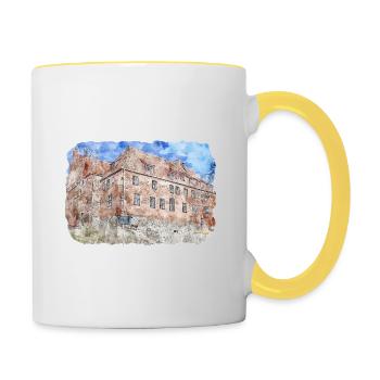 Pologne Repère Aquarelle Esquisse Dessin de peinture - Mug contrasté - blanc/jaune - Droite