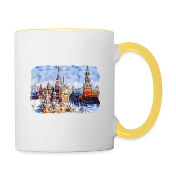 Moscou Russie Aquarelle Esquisse Dessinée Peinture - Mug contrasté - blanc/jaune - Droite