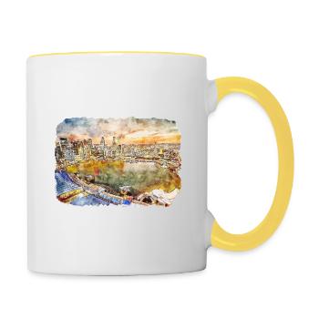 Singapore Watercolor Sketch Hand Drawn Painting - Contrasting Mug - white/yellow - Right