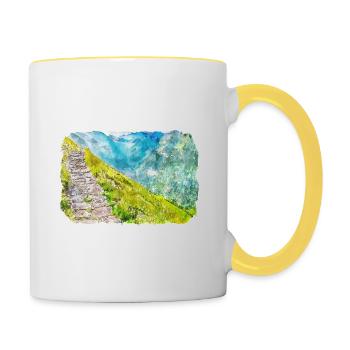 Pologne Repère Aquarelle Esquisse Dessin de peinture - Mug contrasté - blanc/jaune - Droite