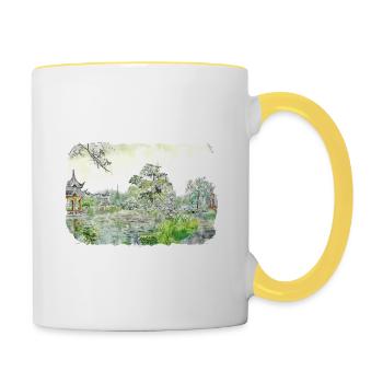 Kyoto Japan Watercolor Sketch Painting Illustratio - Contrasting Mug - white/yellow - Right