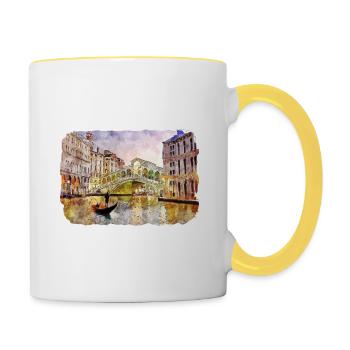Venise Italie Aquarelle Esquisse Illustration - Mug contrasté - blanc/jaune - Droite
