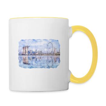 Singapour Aquarelle Esquisse Dessinée à la Main Peinture - Mug contrasté - blanc/jaune - Droite