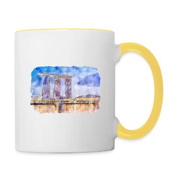 Singapour Aquarelle Esquisse Dessinée à la Main Peinture - Mug contrasté - blanc/jaune - Droite