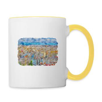 Barcelona Spain Watercolor Sketch Illustration - Contrasting Mug - white/yellow - Right