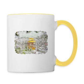 Kyoto Japan Aquarell Skizze gezeichnete Illustration - Tasse zweifarbig - Weiß/Gelb - Rechts
