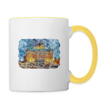 Québec Canada Aquarelle Dessin Dessin Illustration - Mug contrasté - blanc/jaune - Droite