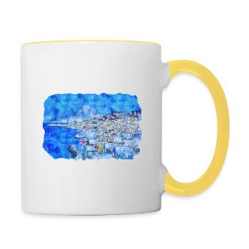Norvège Aquarelle Esquisse Dessinée à la main Illustration - Mug contrasté - blanc/jaune - Droite