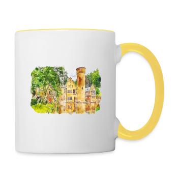 Allemagne Aquarelle Esquisse Dessinée à la main Illustration - Mug contrasté - blanc/jaune - Droite
