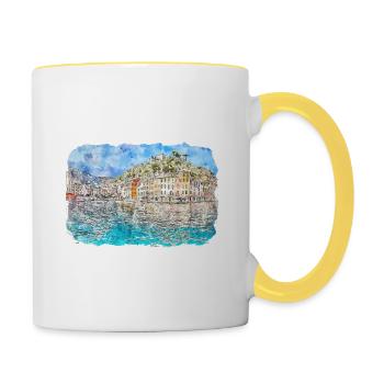 Sorrente Italie Aquarelle Esquisse Dessinée Peinture - Mug contrasté - blanc/jaune - Droite