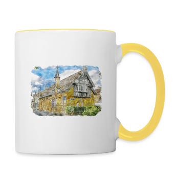 Uk Landmark Watercolor Sketch Painting Illustratio - Contrasting Mug - white/yellow - Right