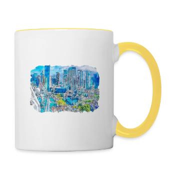 Sydney Australie Aquarelle Esquisse Dessinée Illustrat - Mug contrasté - blanc/jaune - Droite