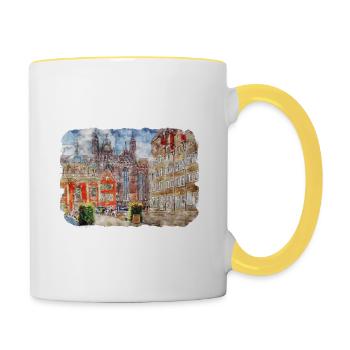 Pologne Repère Aquarelle Esquisse Dessin de peinture - Mug contrasté - blanc/jaune - Droite