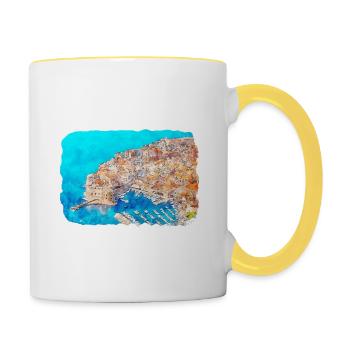 Dubrovnik Kroatien Aquarell Skizze Illustration - Tasse zweifarbig - Weiß/Gelb - Rechts