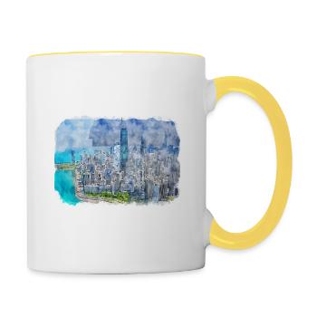 Chicago USA Aquarell Skizze gezeichnete Illustration - Tasse zweifarbig - Weiß/Gelb - Rechts