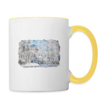 St Petersburg Russia Watercolor Sketch Drawn Illus - Contrasting Mug - white/yellow - Right
