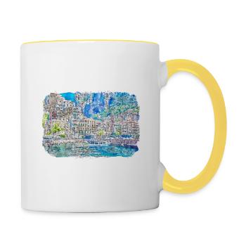 Sorrente Italie Aquarelle Esquisse Dessinée Peinture - Mug contrasté - blanc/jaune - Droite