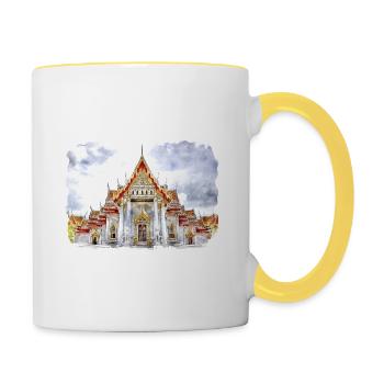 Thaïlande Aquarelle Esquisse Dessinée à la Main Illustration - Mug contrasté - blanc/jaune - Droite