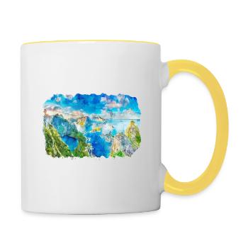 Norvège Aquarelle Esquisse Dessinée à la main Illustration - Mug contrasté - blanc/jaune - Droite