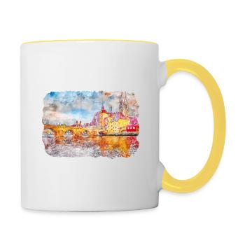 Allemagne Aquarelle Esquisse Dessinée à la main Illustration - Mug contrasté - blanc/jaune - Droite