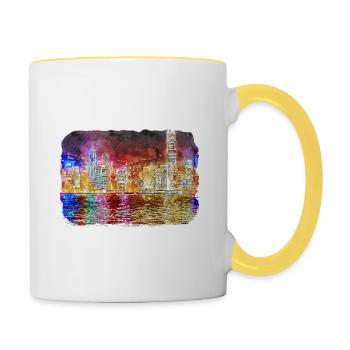 China Watercolor Sketch Hand Drawn Illustration - Contrasting Mug - white/yellow - Right