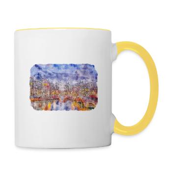 Amsterdam Netherlands Watercolor Sketch Drawing - Contrasting Mug - white/yellow - Right