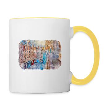 Edinburgh Schottland UK Aquarell Skizze gezeichnet Schmerz - Tasse zweifarbig - Weiß/Gelb - Rechts