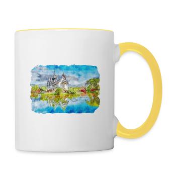 Thaïlande Aquarelle Esquisse Dessinée à la Main Illustration - Mug contrasté - blanc/jaune - Droite