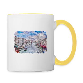 Venedig Italien Aquarellskizze Gezeichnete Illustration - Tasse zweifarbig - Weiß/Gelb - Rechts