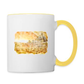 Le Caire Egypte Aquarelle Esquisse Dessinée Illustration - Mug contrasté - blanc/jaune - Droite
